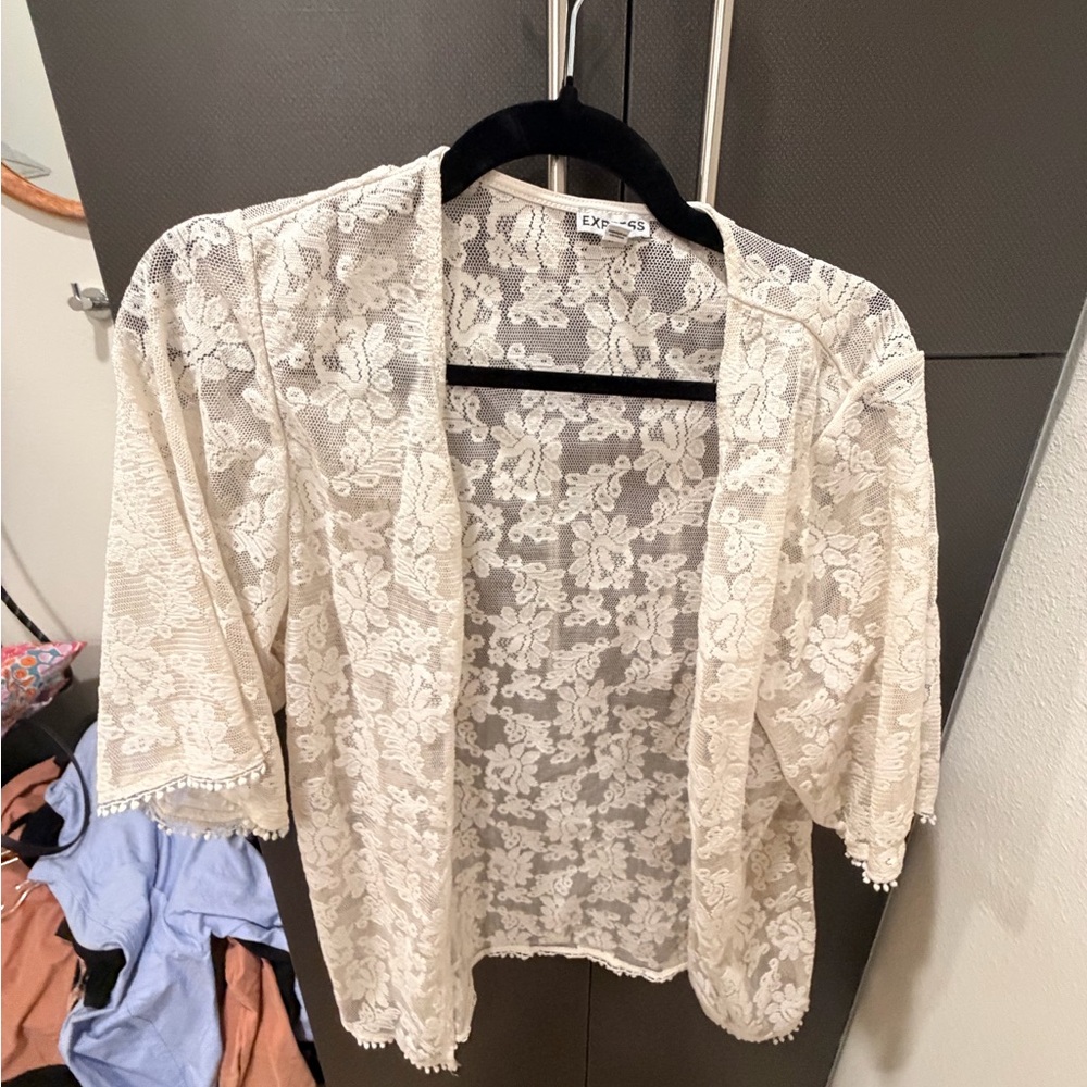 Express Ivory Lace Overlay Kimono